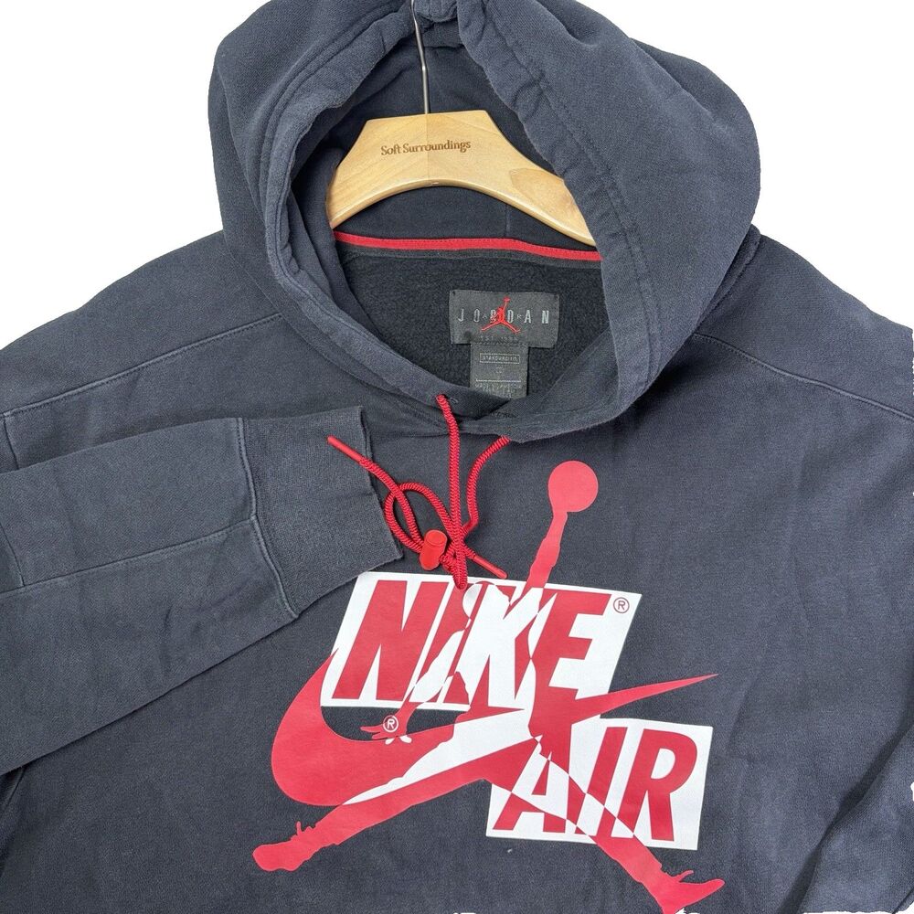 Nike Air Jordan Hoodie Mens Large Pullover Graphic Print Black Jumpman Michael
